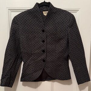 Vintage Women's Gray Blazer with Black Polka Dots